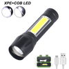 Super Bright Zoom LED Q5 T6 With Side COB Light Αλουμίνιο Αδιάβροχο USB Επαναφορτιζόμενος Φακός LED
