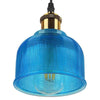 Vintage Κρεμαστό Φωτιστικό Οροφής Μονόφωτο Μπλε Γυάλινο Διάφανο Καμπάνα με Χρυσό Ντουί Φ14  SEGRETO BLUE 01452